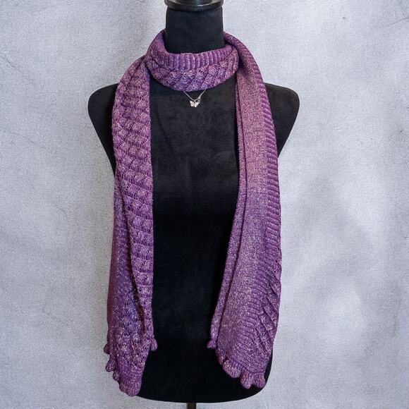 Vintage Y2K Nordstrom NWT Tussah Silk Blend Purple Metallic Ruffle Scarf - Picture 2 of 7